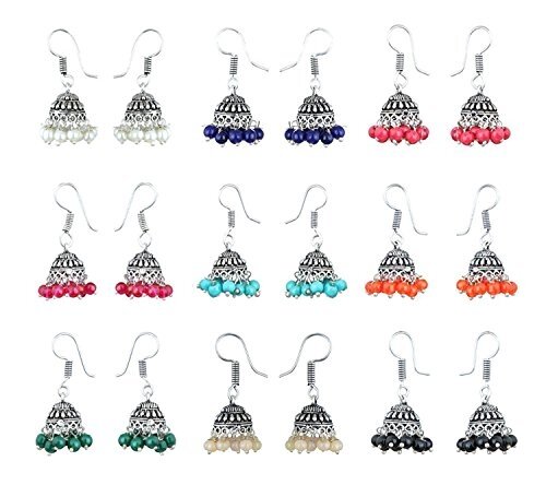 Jhumki Earrings For Women Multicolor Silver Plated Combo of 9