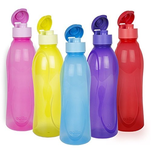 Flip Polypropylene Bottle Set, 1 Litre, 5-Pieces, Multicolour