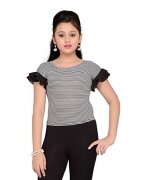 Hunny Bunny Girls Stripe Top with Solid Ruffles Sleeves