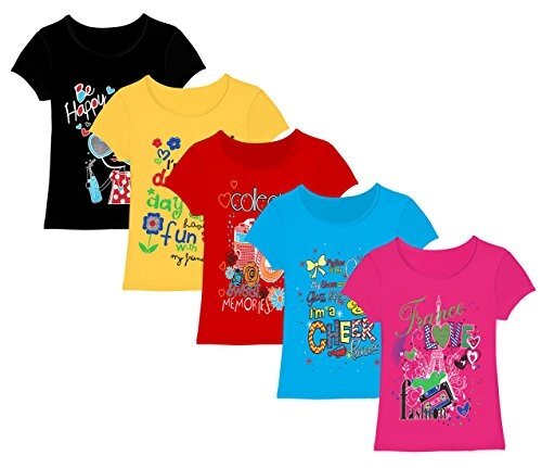 Kiddeo Girl’s Cotton T-Shirt (Multicolour) – Pack of 5
