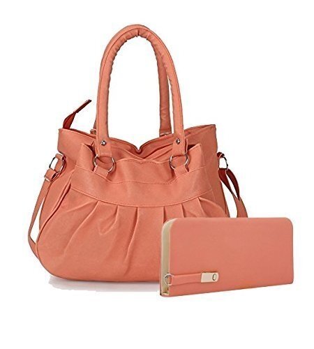 Premium PU Leather Women’s And Girl’s Handbag And Wallet Clutch Combo (Peach Color)